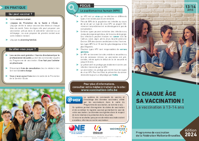 Téléchargez notre brochure La vaccination à 13-14 ans (pdf)